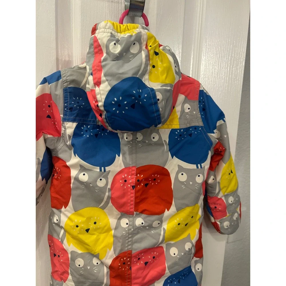 Baby Boden Owl Print Hooded Snowsuit Fleece Lined Blue‎ Red Yellow 12-18 Months